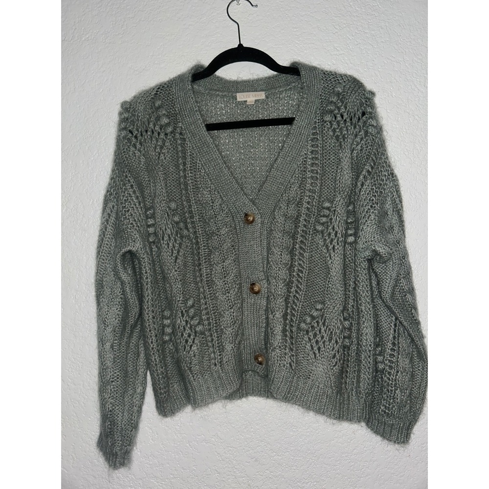 LOUISE MISHA Sage Green Sirika Mohair and Merino Wool Cardigan XS Oversized - Picture 11 of 12